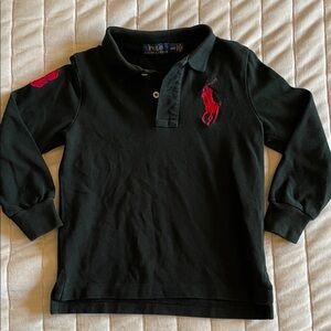Ralph Lauren Preppy Long Sleeve Polo Kids Dark Green & Iconic Red Logo Boys 3T